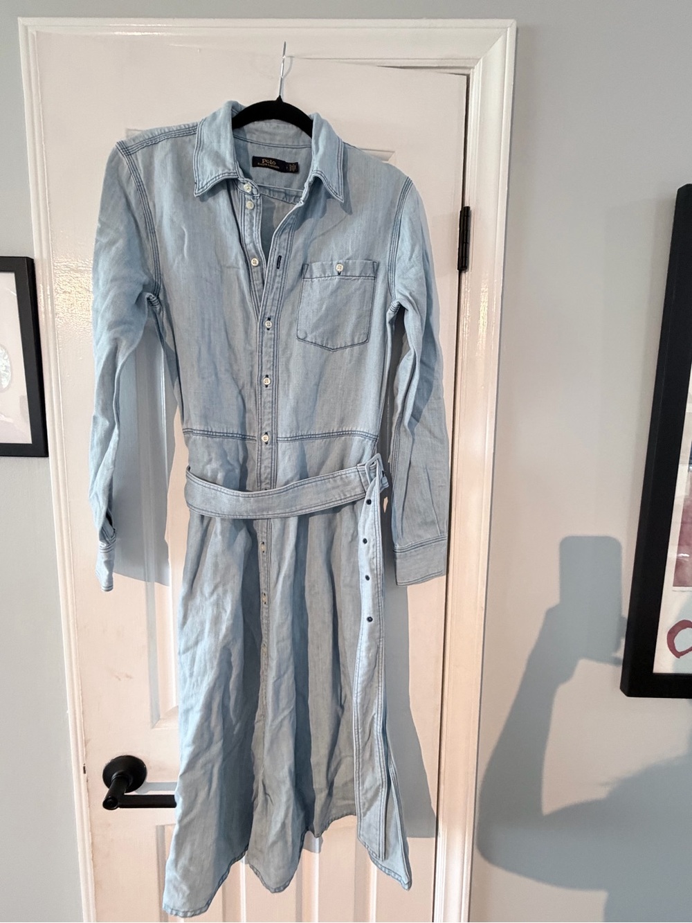 Polo by Ralph Lauren Light Wash Denim Shirt Dress with Belt